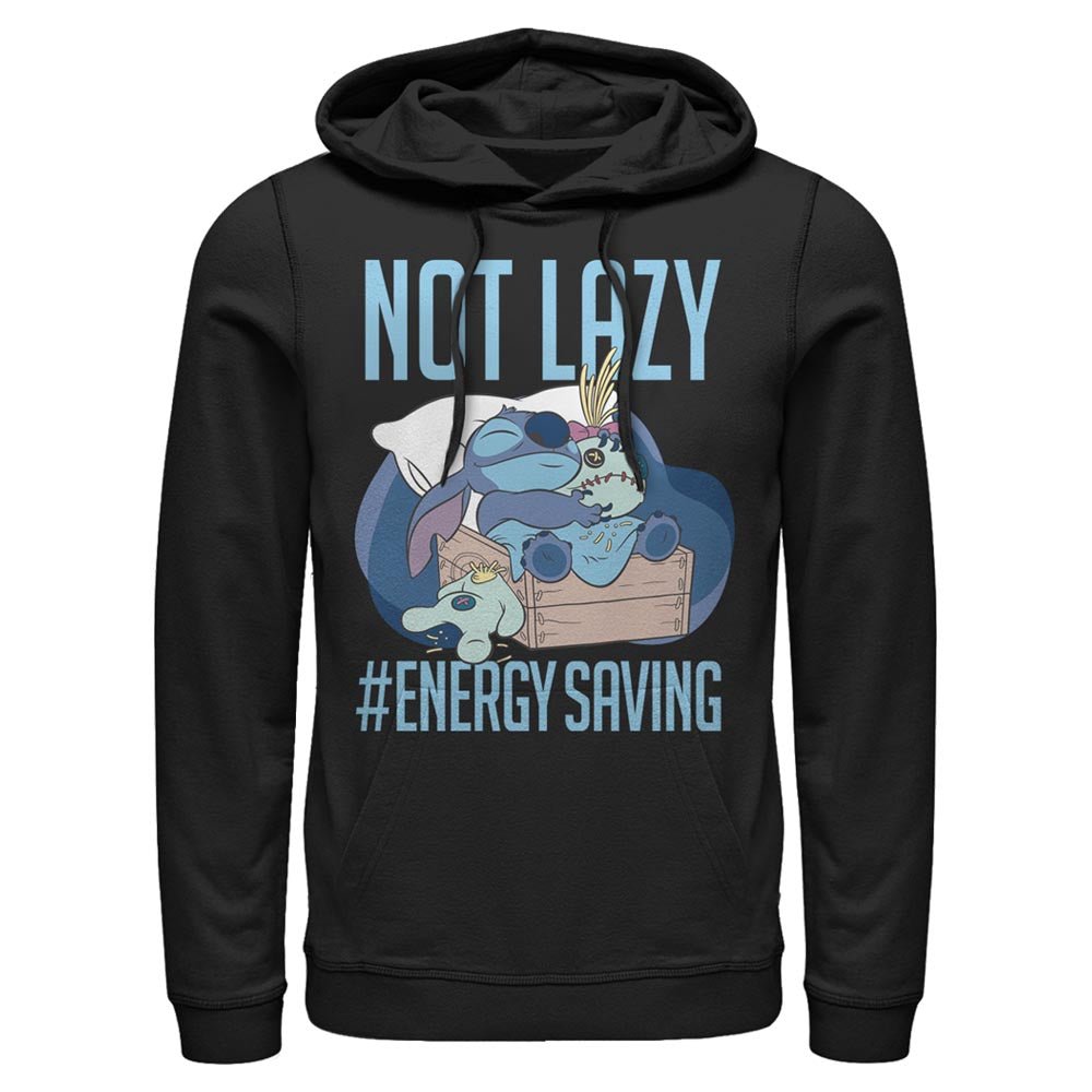 Disney Lilo & Stitch Not Lazy Hoodie showcasing a cozy design with Stitch lying down, ideal for comfort and style, complementing your pride graphic tee collection.